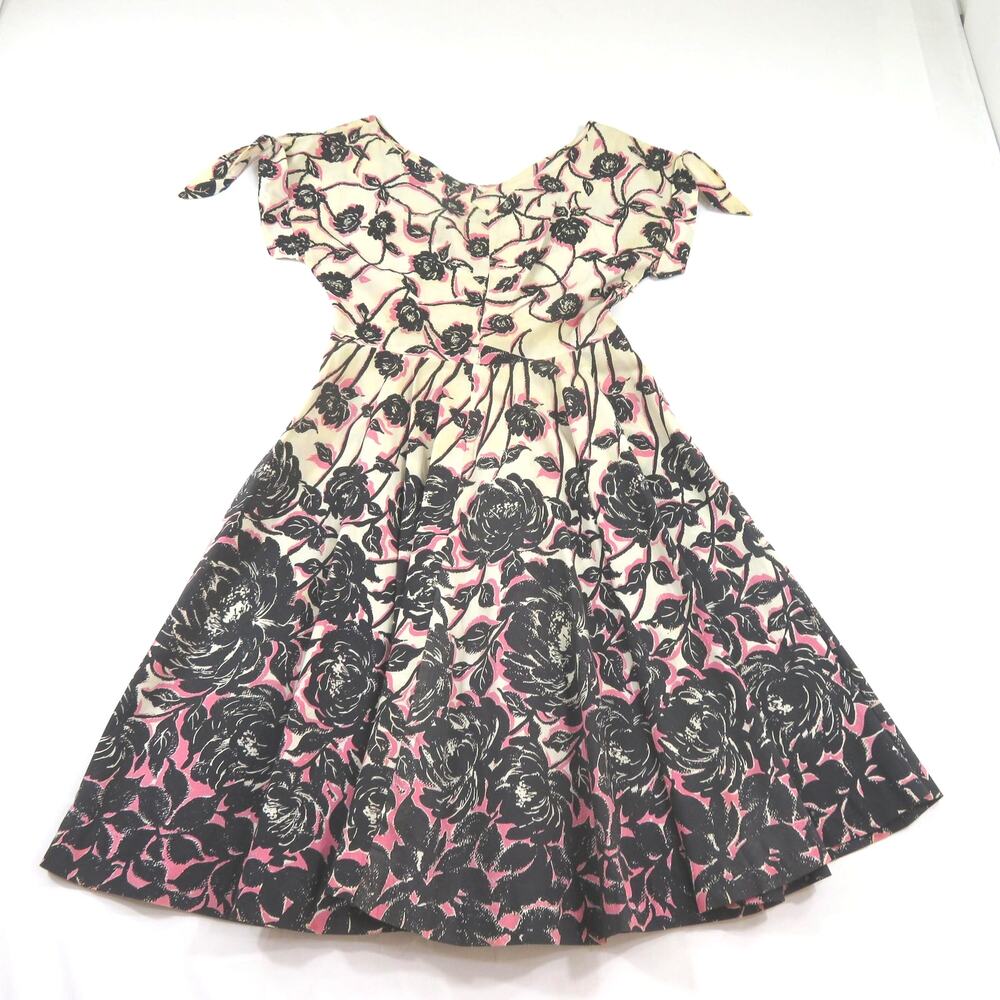 1950s Rockabilly Hipster Dress, Floral Pink Black Side Zip Sz 10-12?